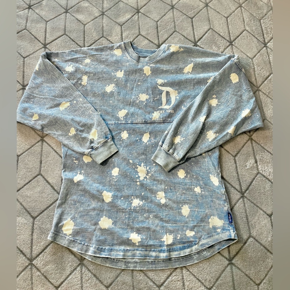 Disney Women’s Blue and White Tie-Dye Oversized Jersey Shirt Size XS